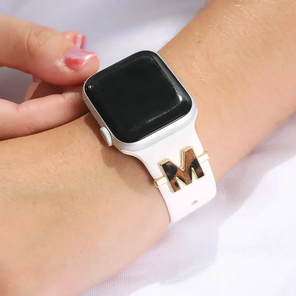 NEW Marley Lilly Smart Watch‎ Charm Set Letter E Gold Leopard Apple Watch